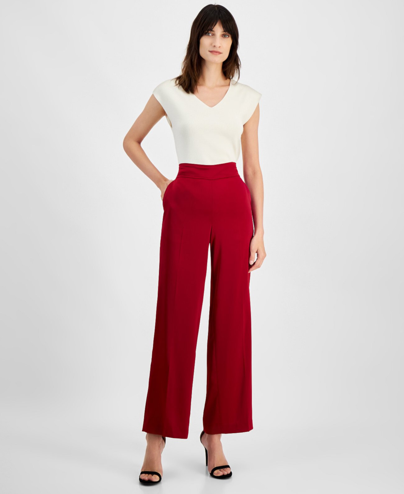 Женские Классические брюки Anne Klein Petite Pull-On High-Rise Wide-Leg Anne Klein