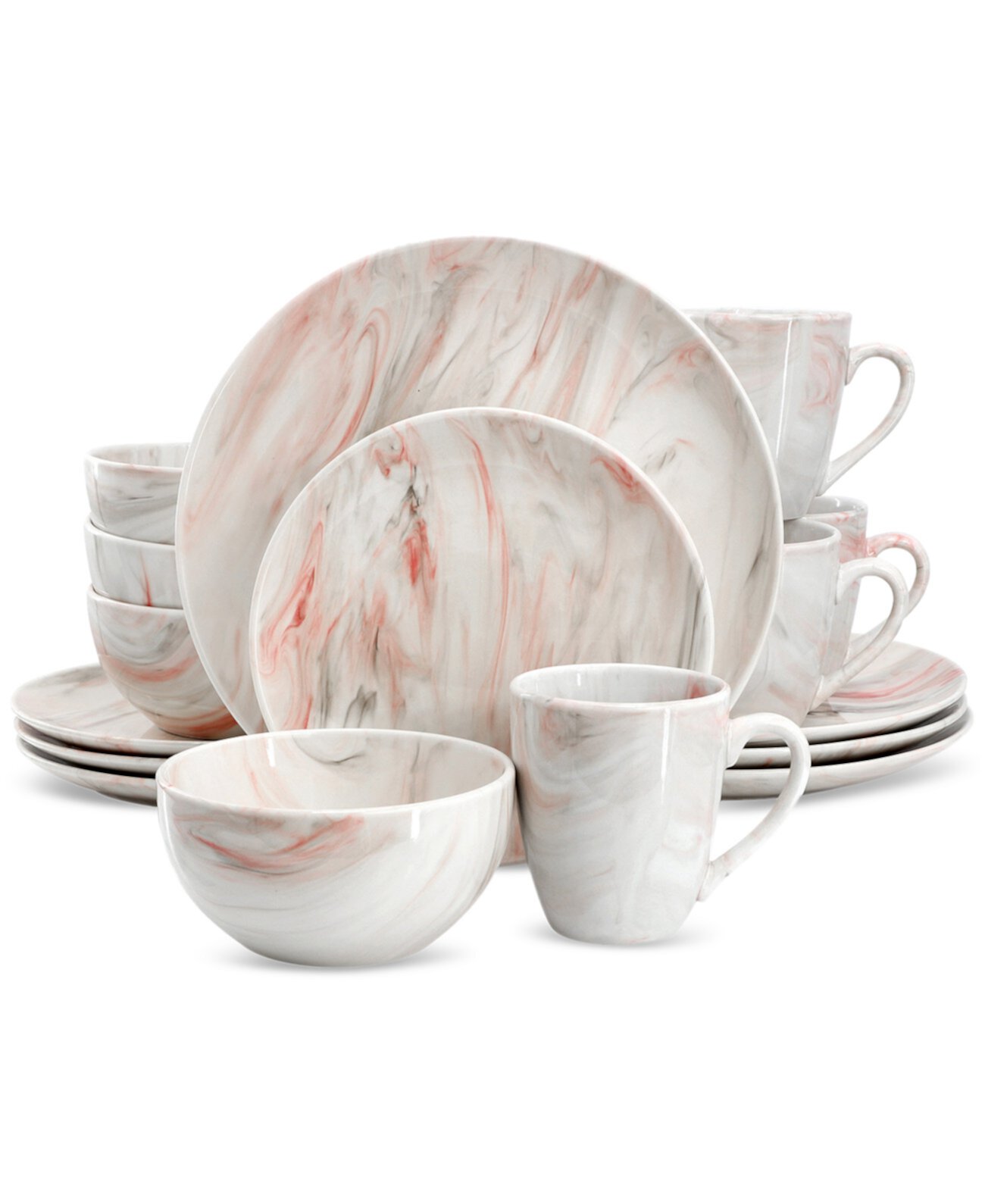 Porcelain Marble 16 Pc. Dinnerware Set, Service for 4 Elama