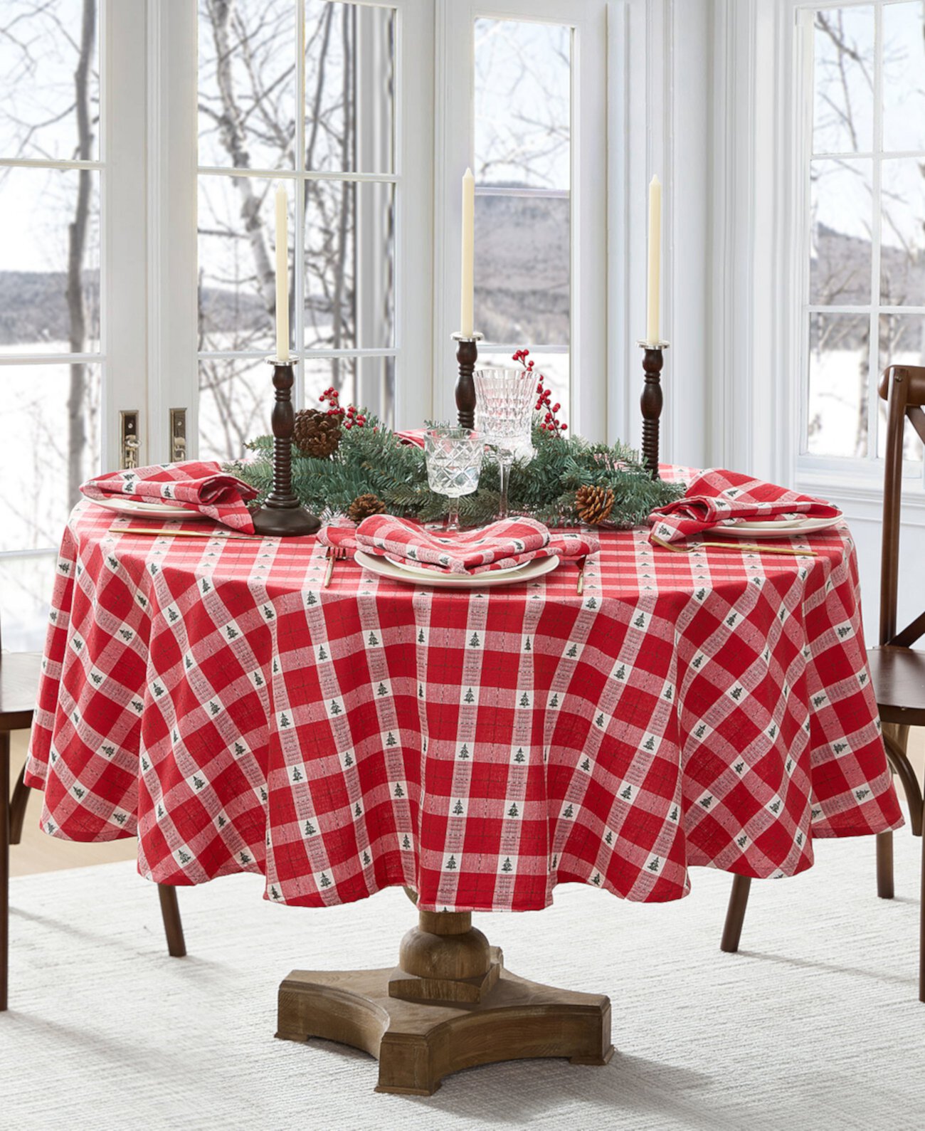 Sherwood Tree Dobby Cotton Round Tablecloth, 70"x 70" Elrene