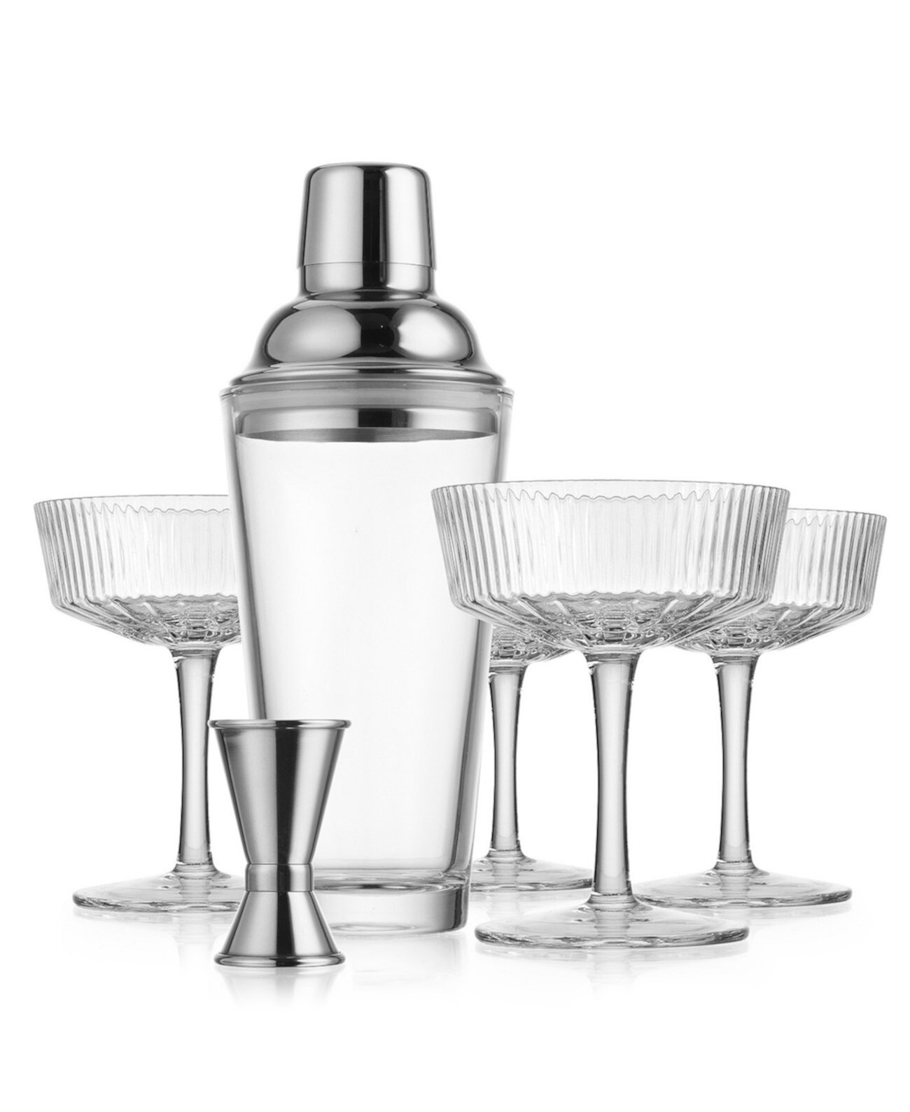 Martini Set with Cocktail Shaker, 4 Martini Glasses and Double Jigger Godinger