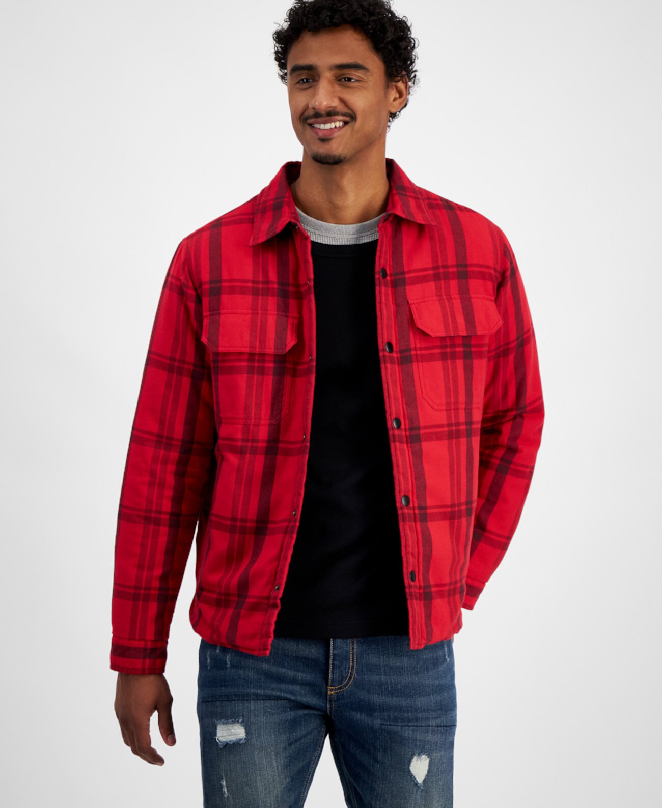 Men's Amos Long Sleeve Snap-Front Plaid Shirt Jacket, Created for Macy's Sun & Stone