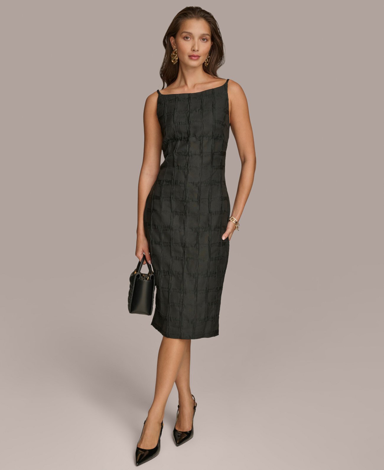 Женское Платье Donna Karan New York Petite Textured-Jacquard Midi Donna Karan New York