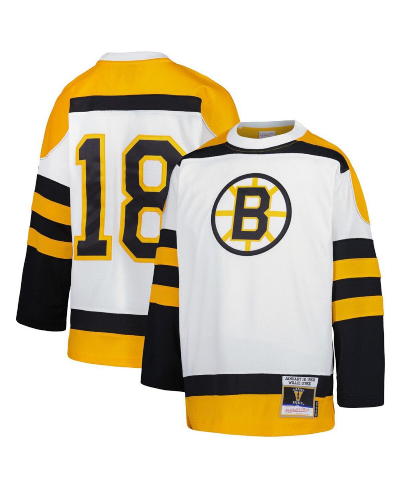 Big Boys and Girls Willie O'Ree White Boston Bruins 1958 Blue Line Player Jersey Mitchell & Ness