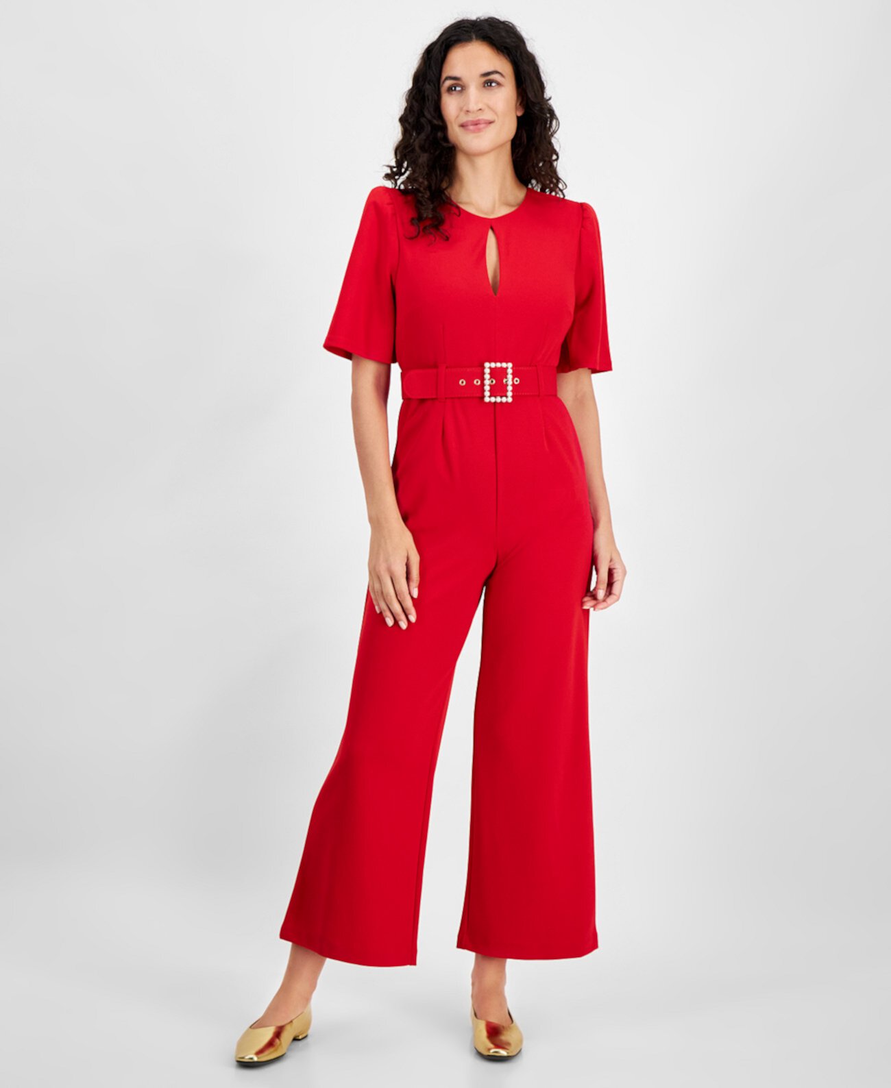 Женский Комбинезон Tahari Petite Belted Wide-Leg Puffed-Shoulder Tahari