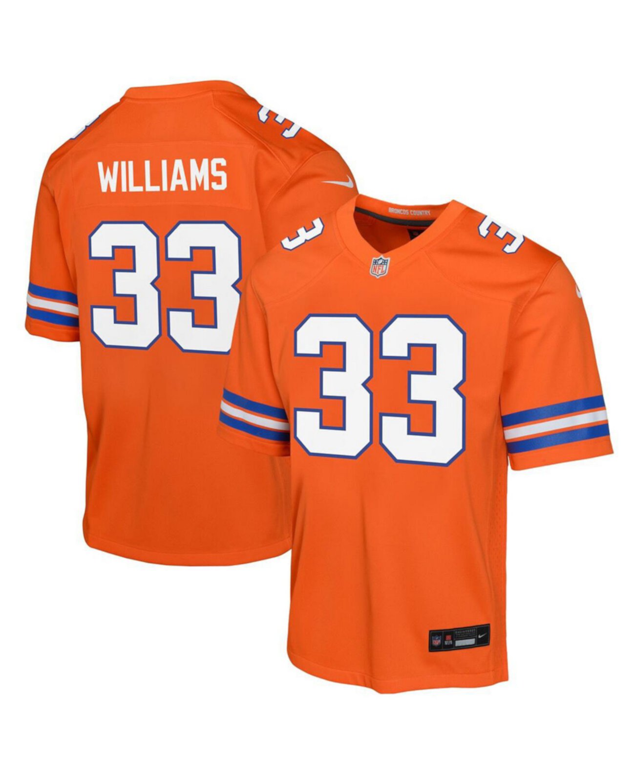 Big Boys and Girls Javonte Williams Orange Denver Broncos Mile High Collection 1977 Throwback Game Jersey Nike