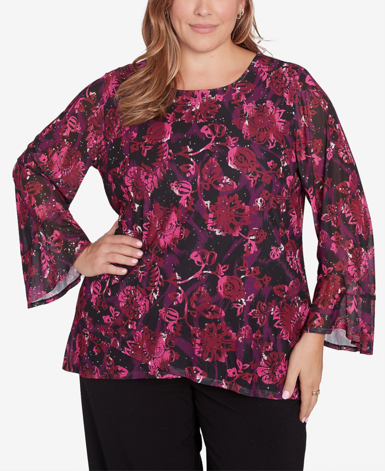 Женская Блузка Ruby Rd. Plus Size Foiled Floral Mesh Ruby Rd.