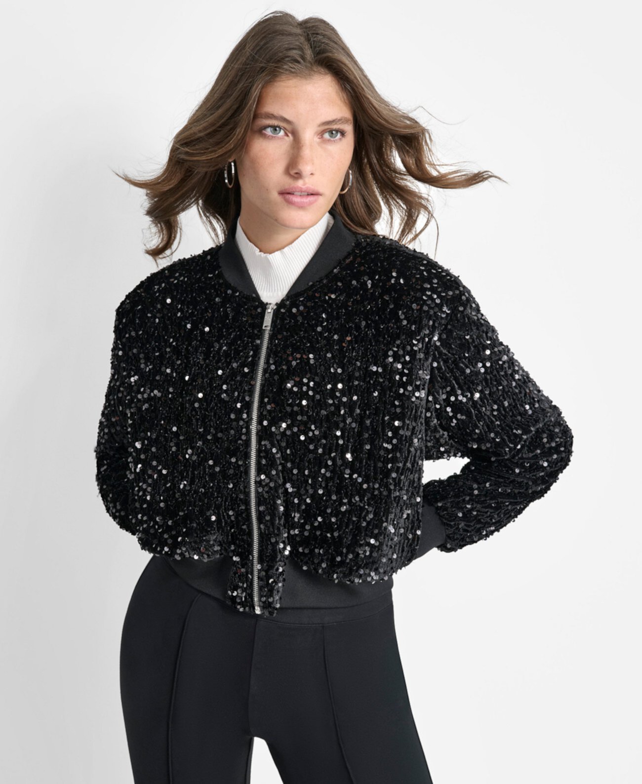 Women's Cropped Long-Sleeve Sequin Jacket DKNY