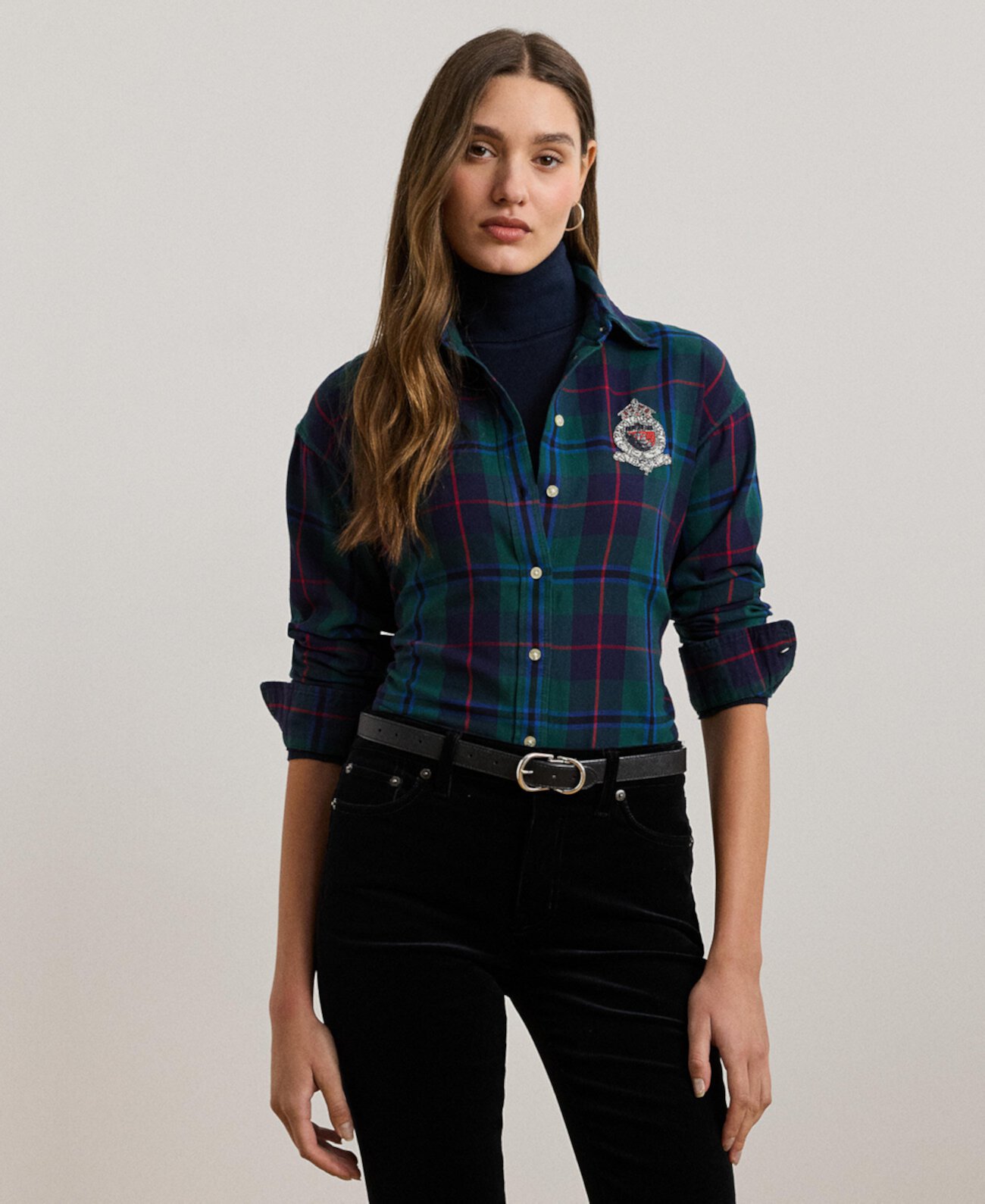 Women's Relaxed-Fit Black Watch Plaid Shirt LAUREN Ralph Lauren