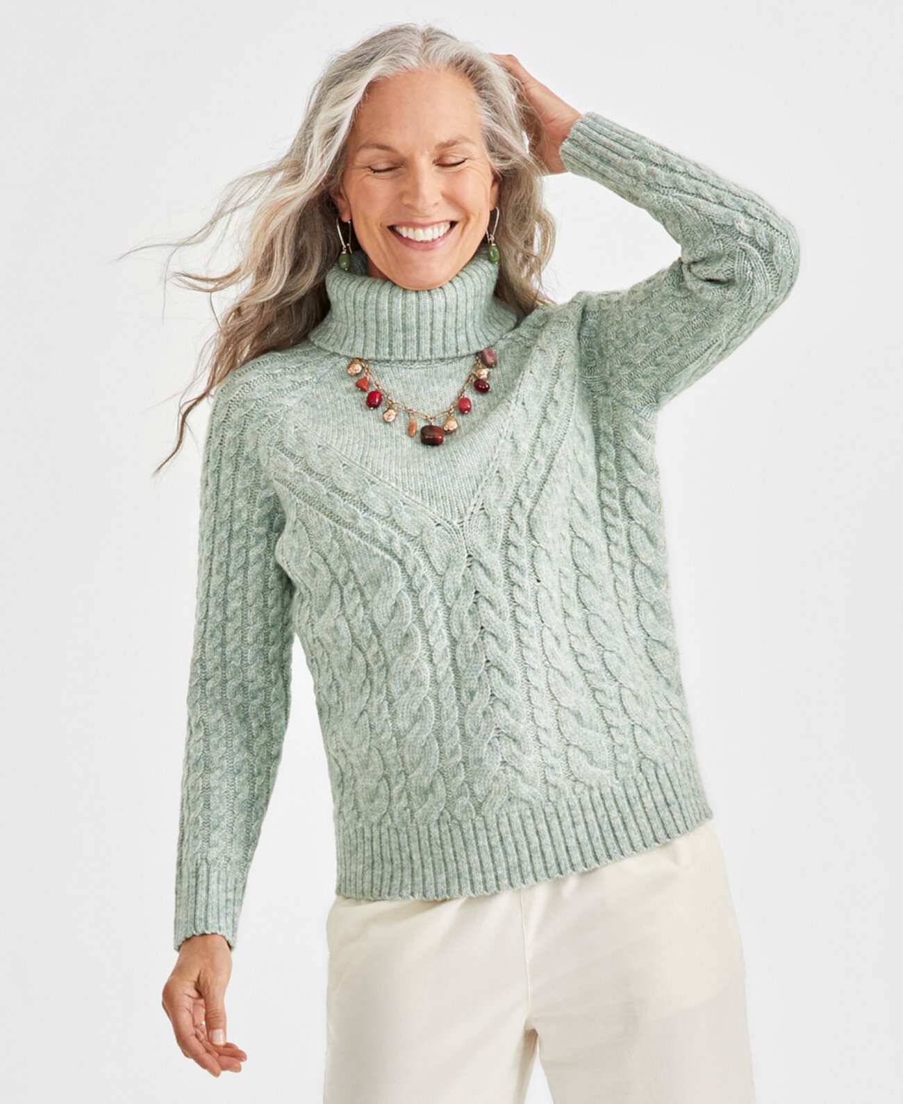 Women's Lurex Cable-Knit Turtleneck Sweater, Created for Macy's Style & Co