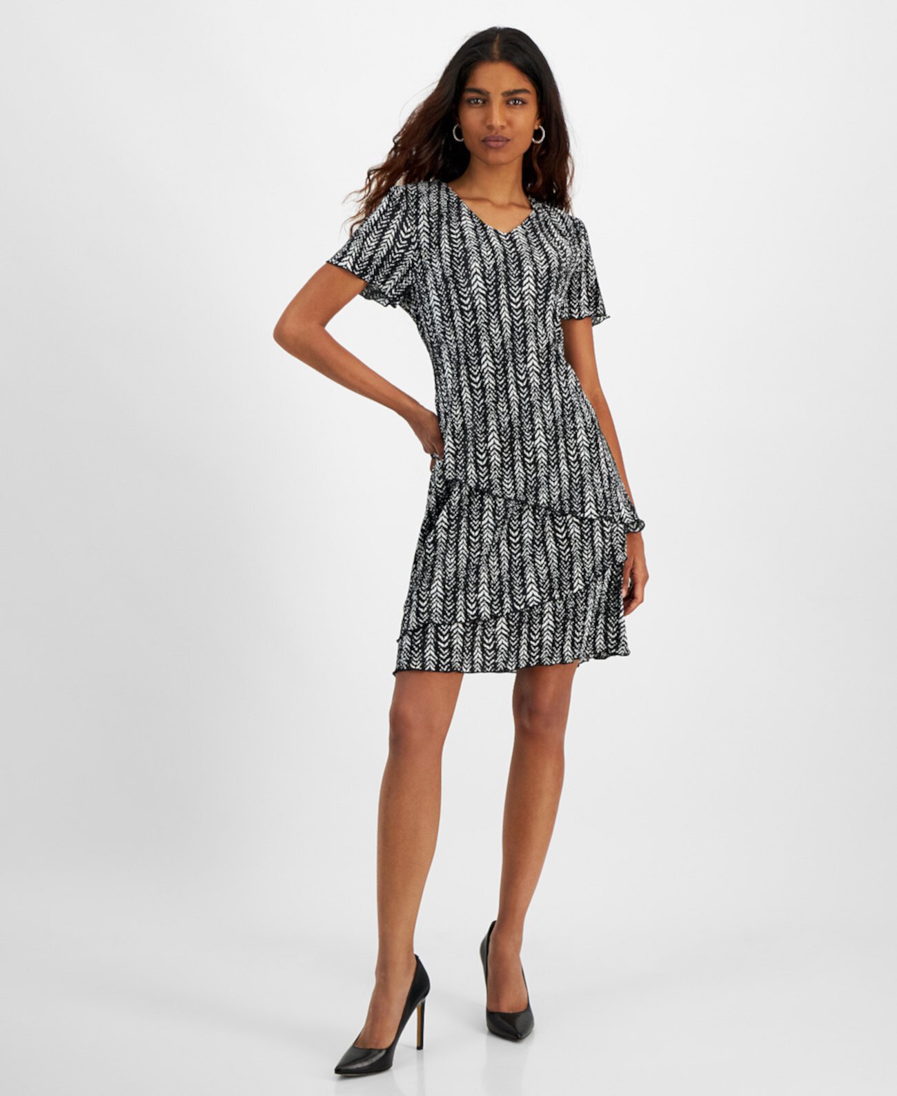 Женское Платье Connected Petite Tiered Pleated Short-Sleeve Connected