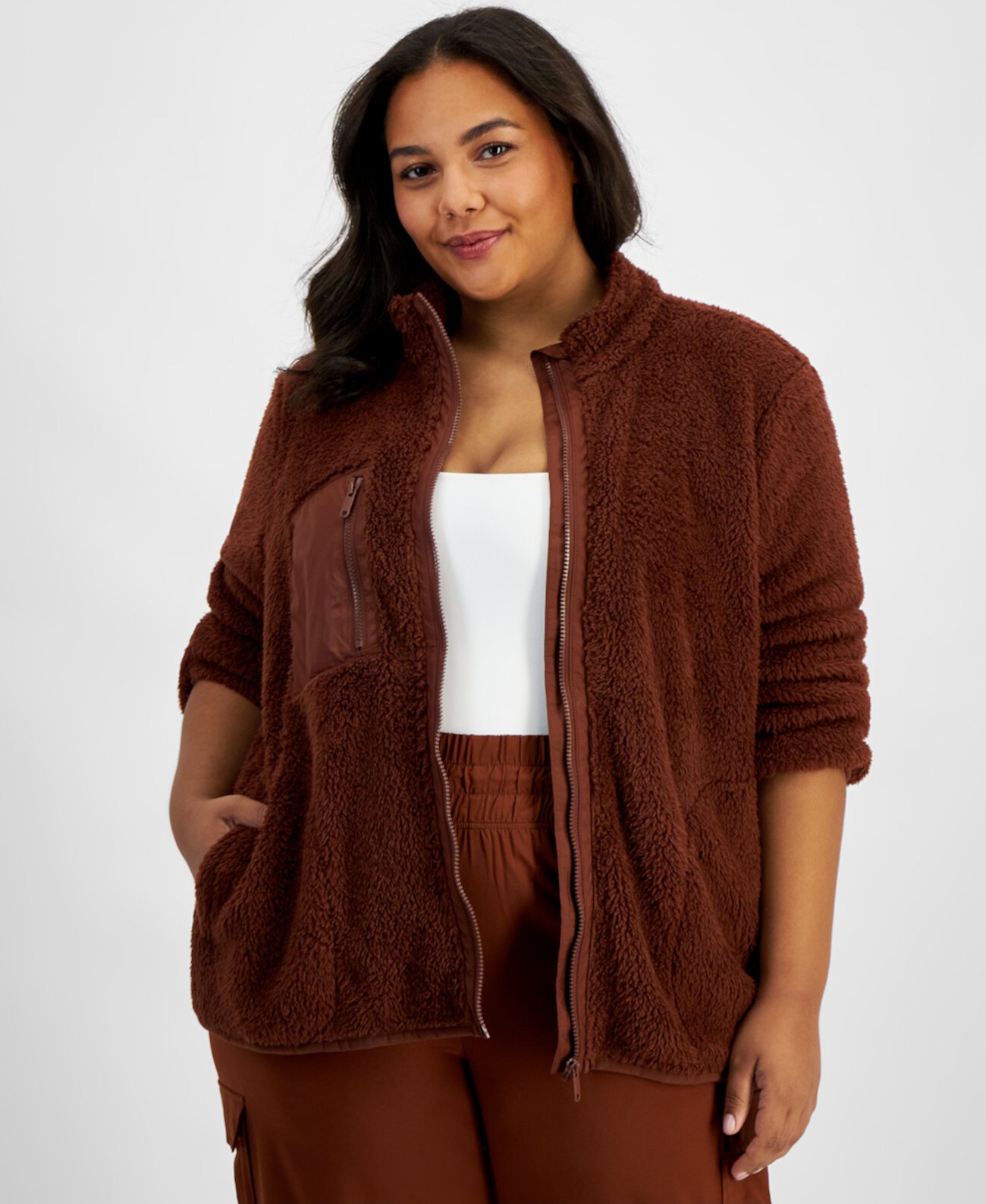 Plus Size Sherpa Jacket, Created for Macy's ID Ideology