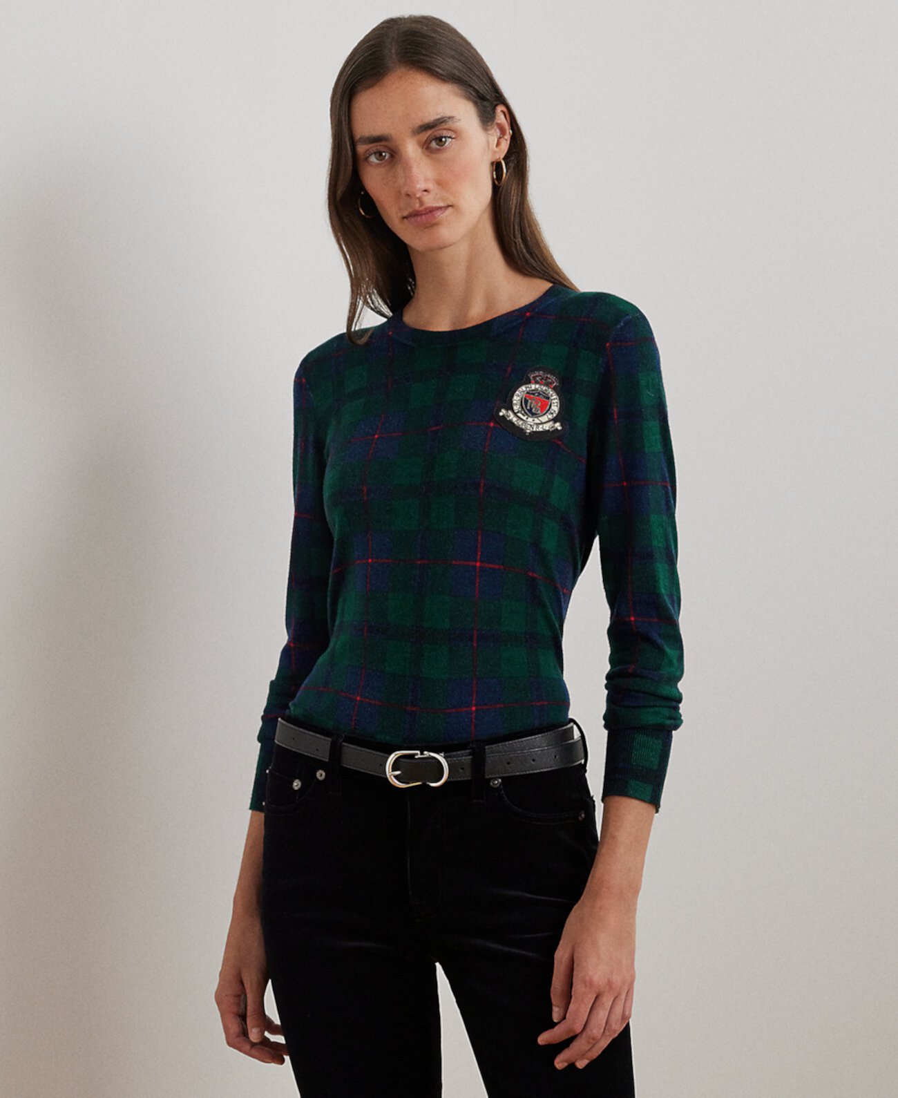 Женский Пуловер LAUREN Ralph Lauren Petite Plaid Beaded Crest LAUREN Ralph Lauren