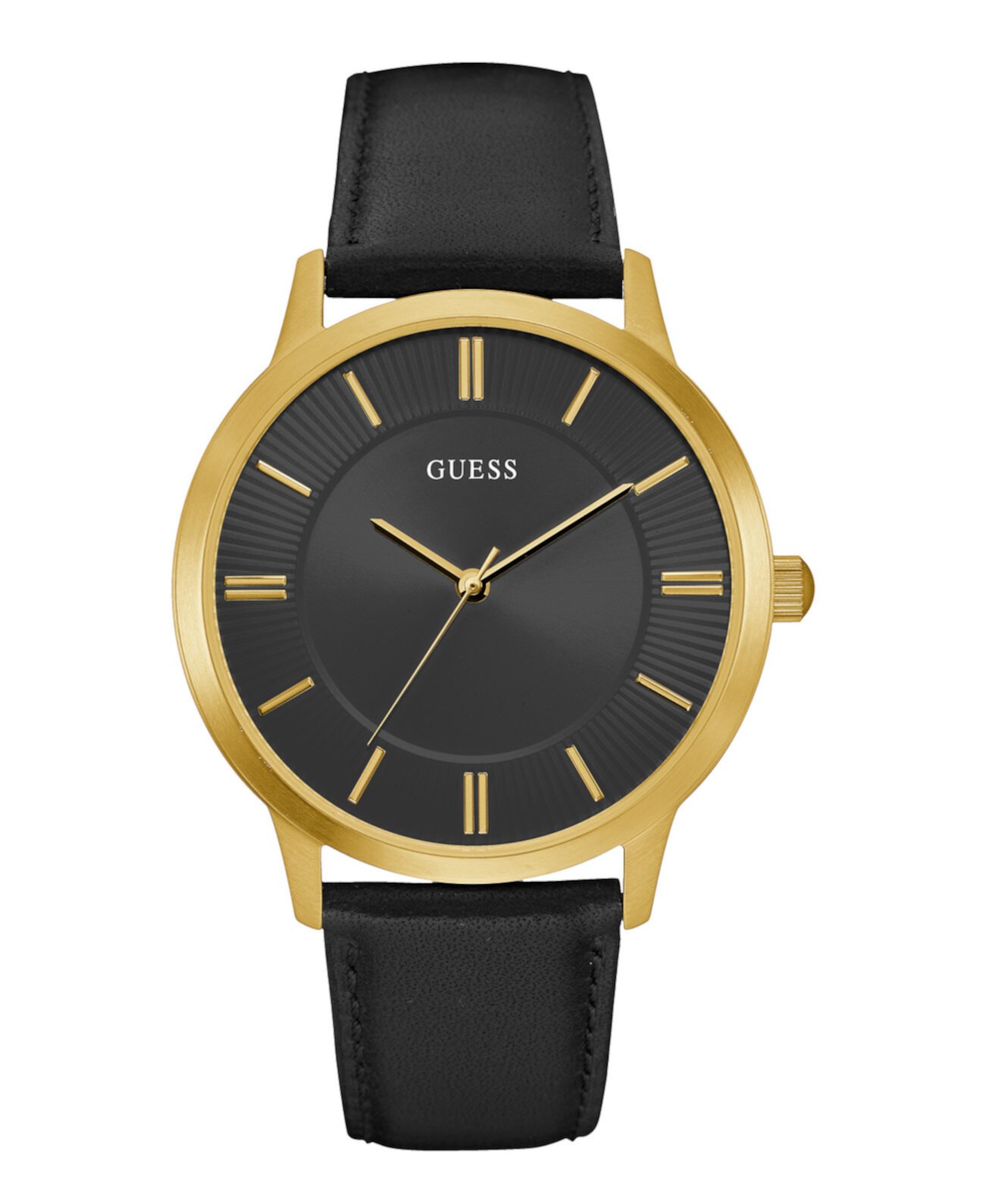 Механические часы GUESS Мужские аналоговые с черным кожаным ремешком, 44мм GUESS