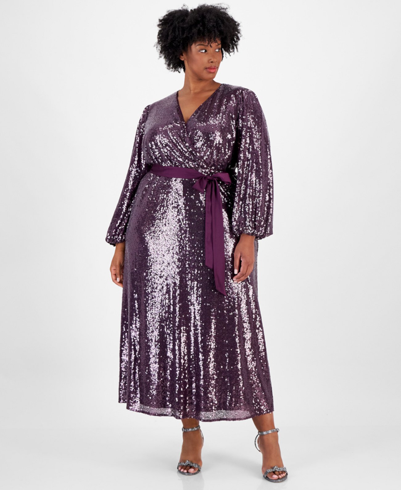 Plus Size Satin-Belt Sequinned Maxi Dress Robbie Bee