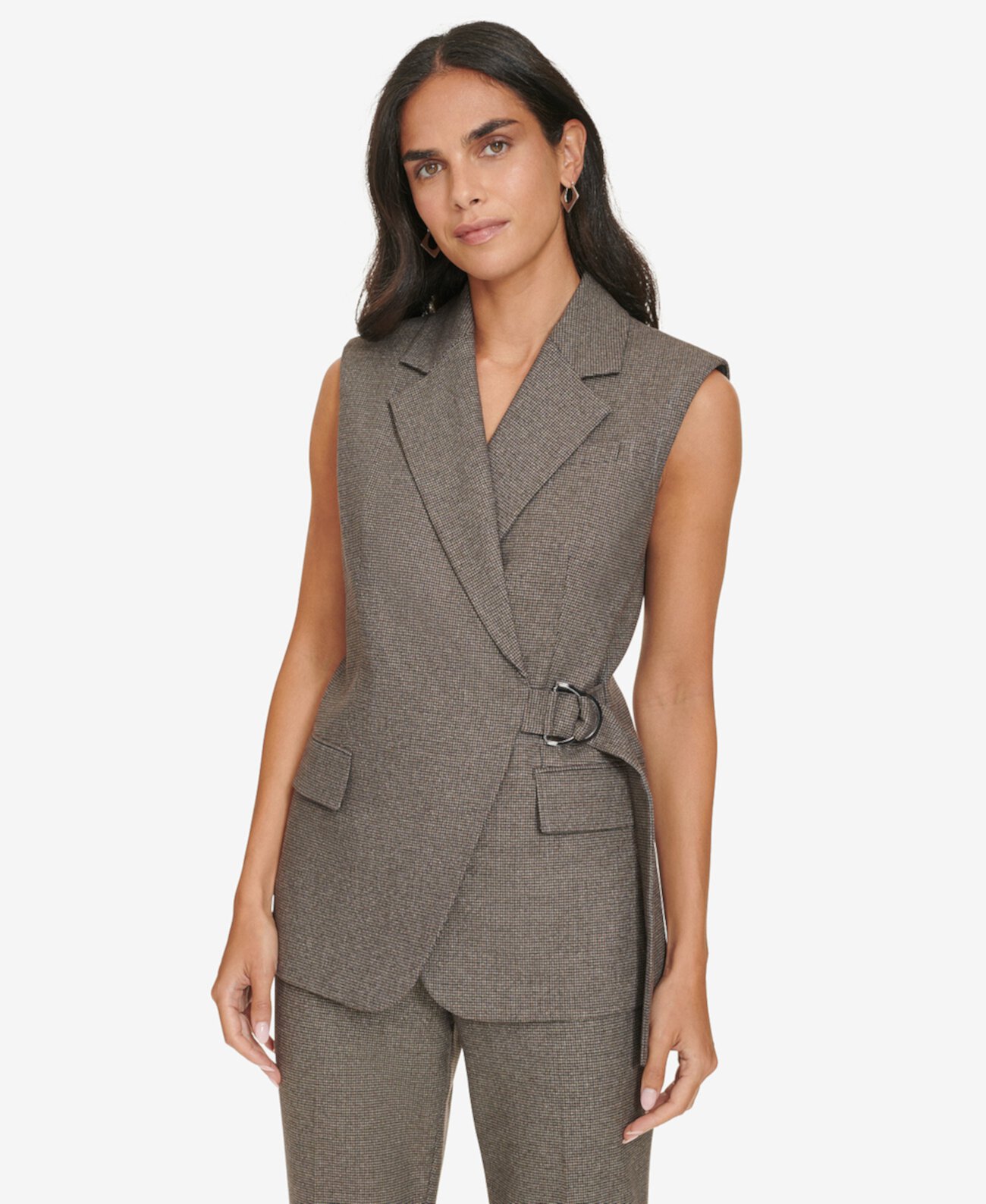 Women's Houndstooth Belted Vest Calvin Klein