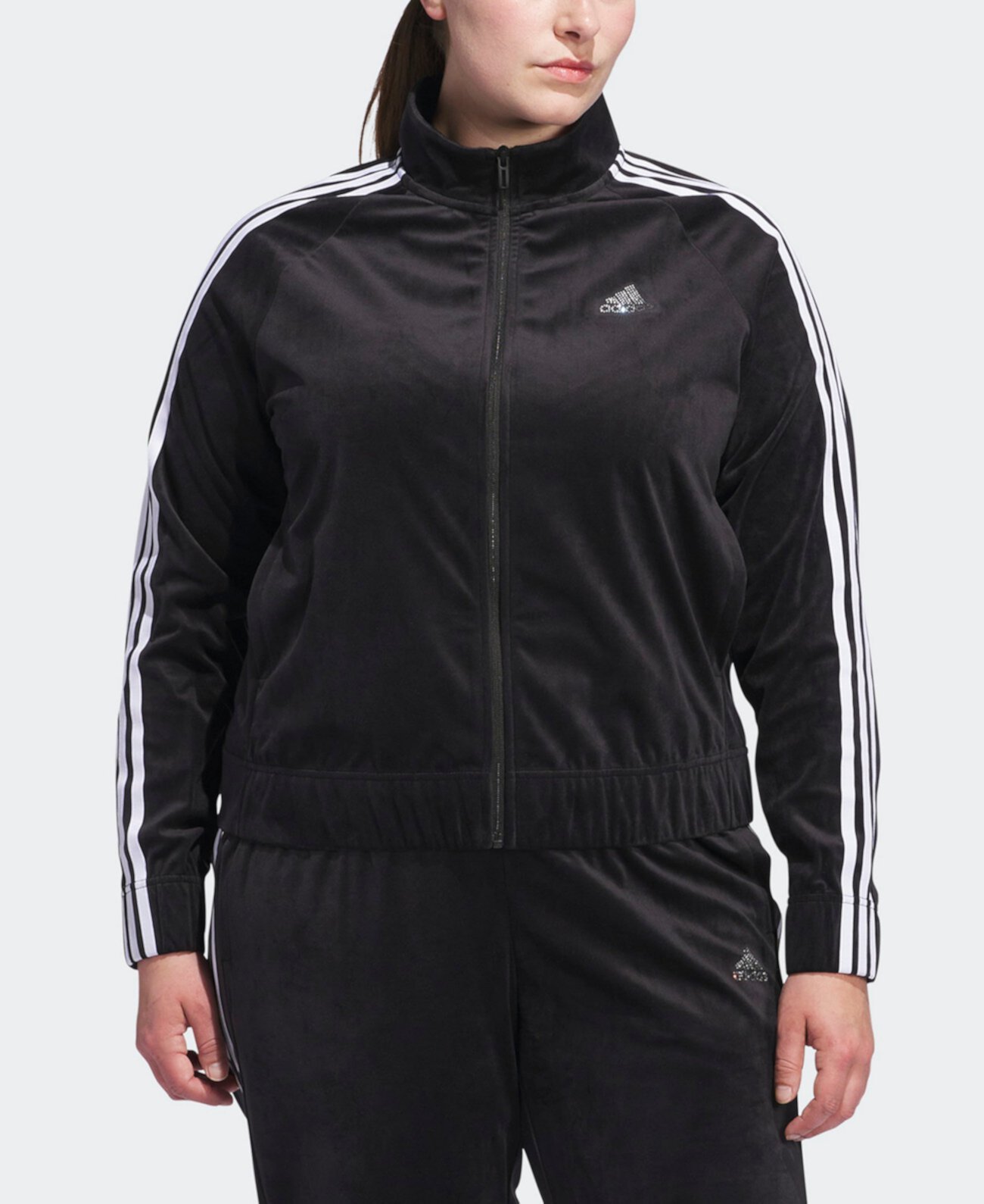 Куртка Adidas Plus Size из плюшевого велюра Y2K Glam на молнии с карманами Adidas