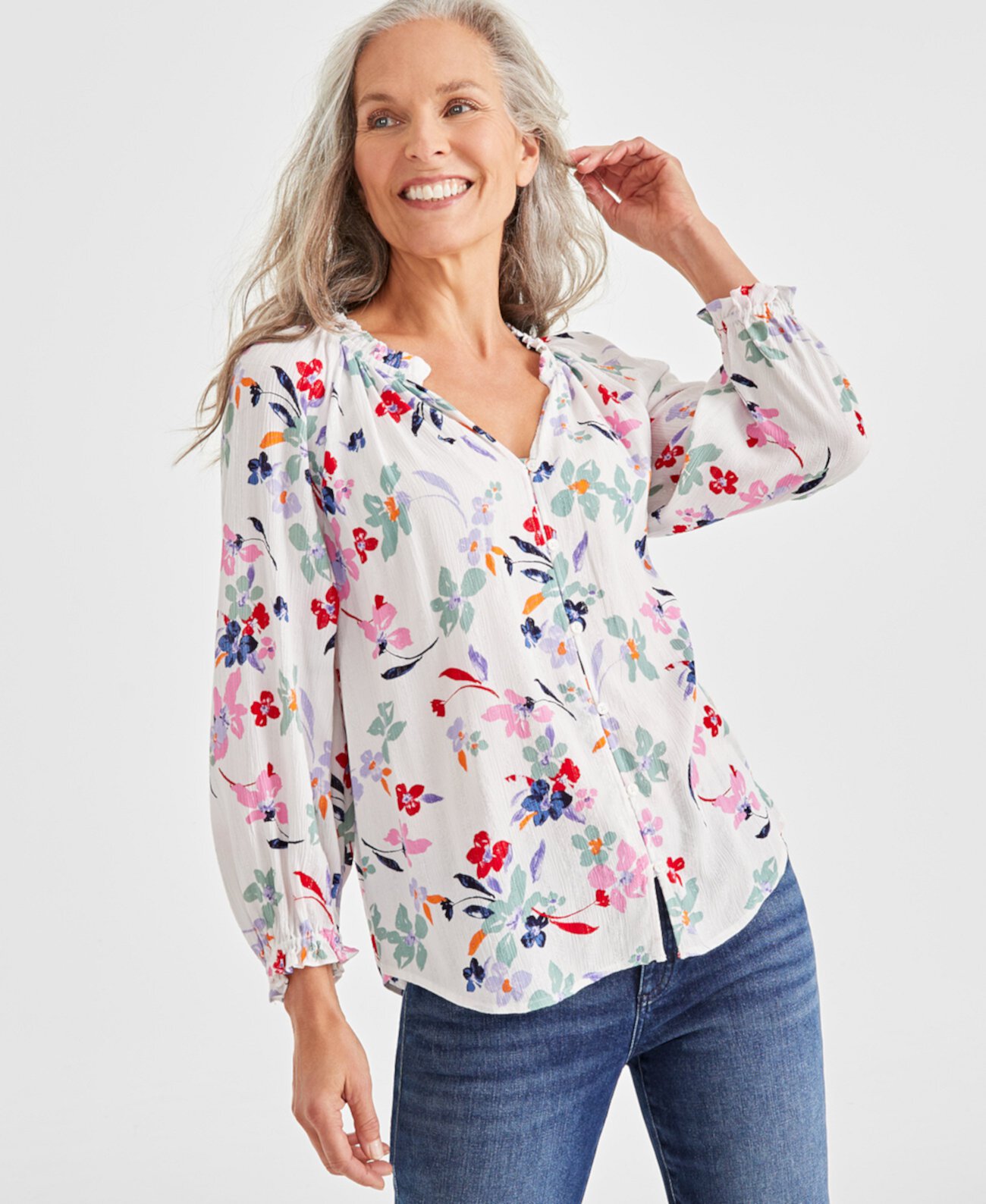 Plus Size Printed  V-Neck Blouse, Created for Macy's Style & Co