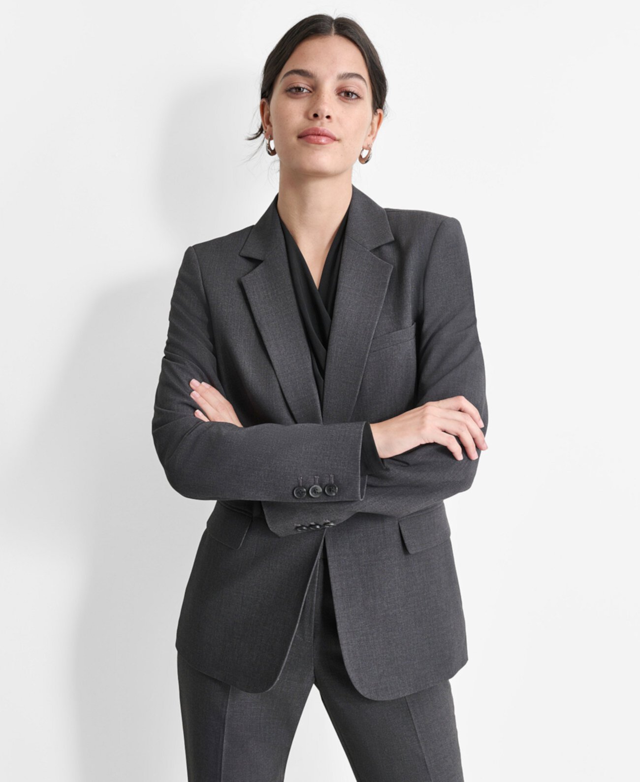 Women’s Notch-Lapel Button-Front Long-Sleeve Jacket DKNY