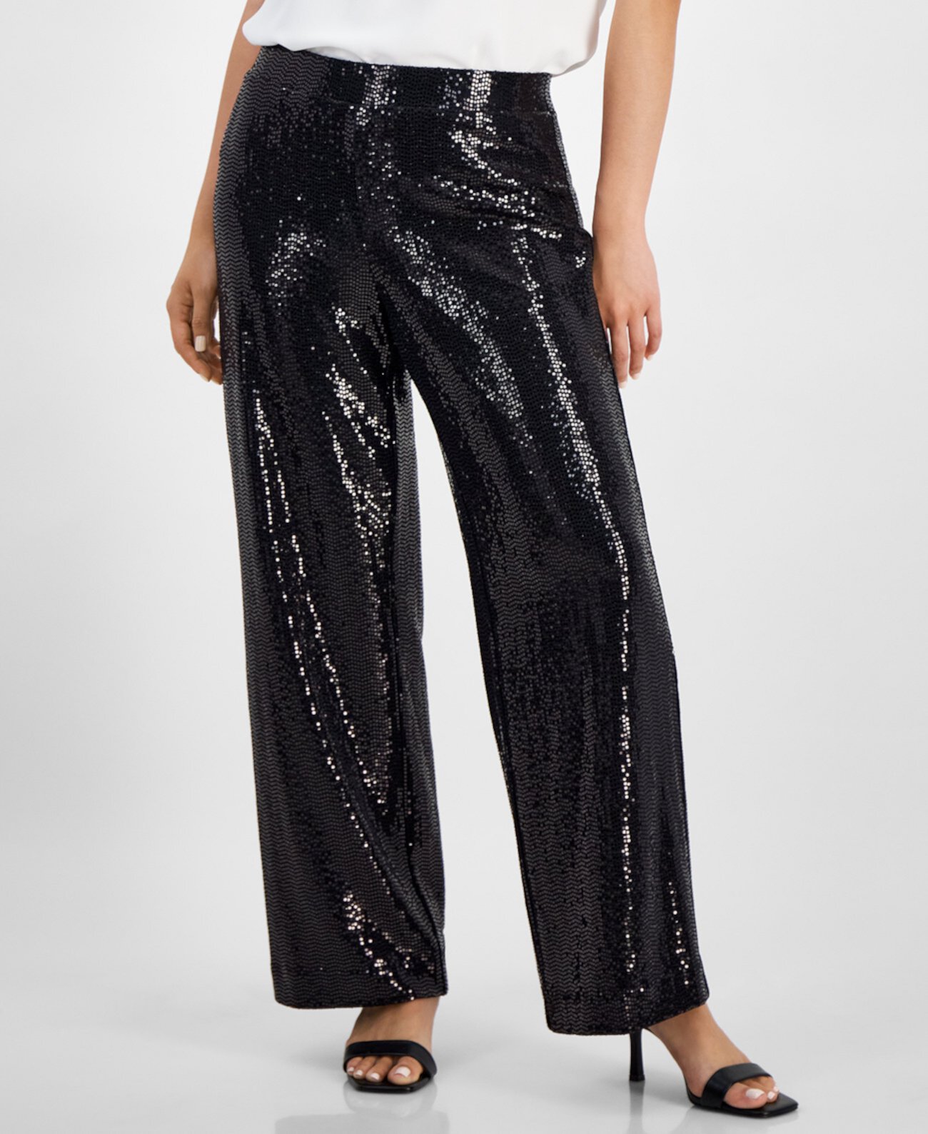 Petite Pull-On Wide-Leg Sparkle Pants AK Anne Klein