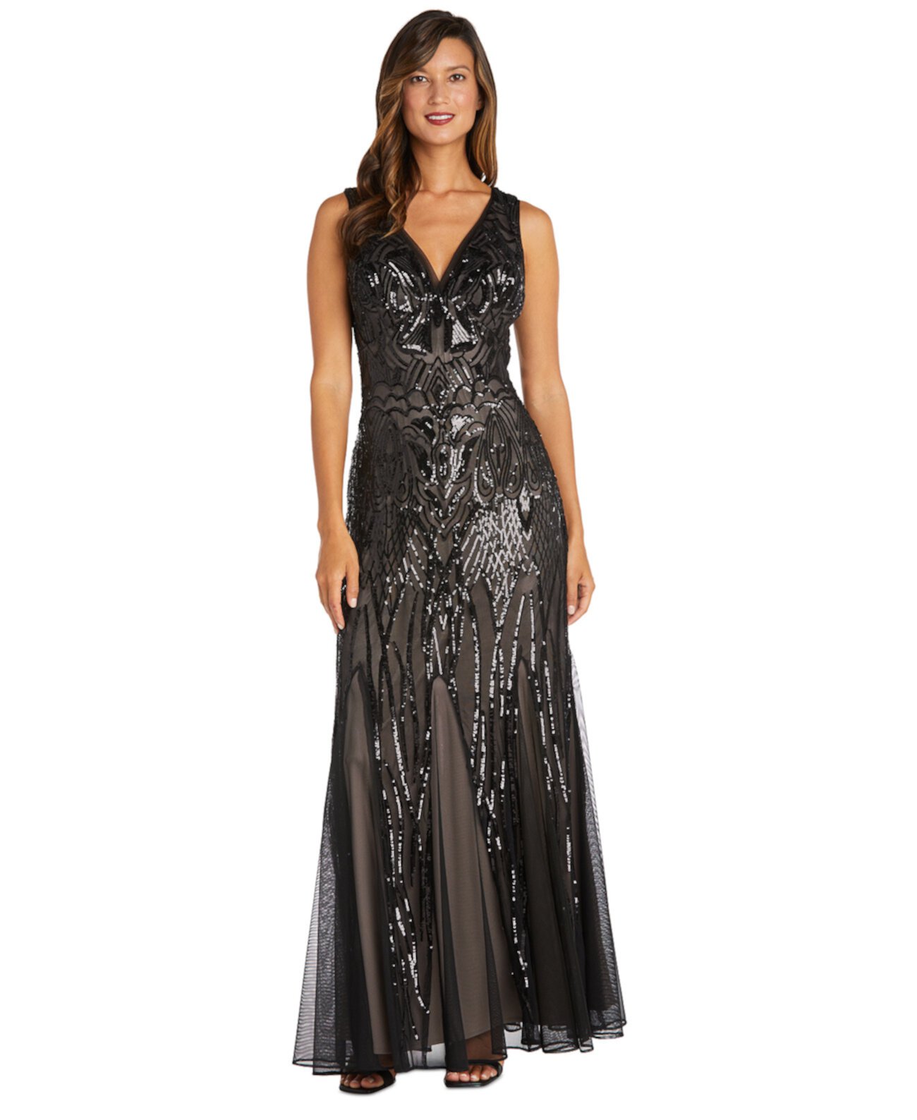 Petite Sequinned-Pattern Evening Gown R & M Richards