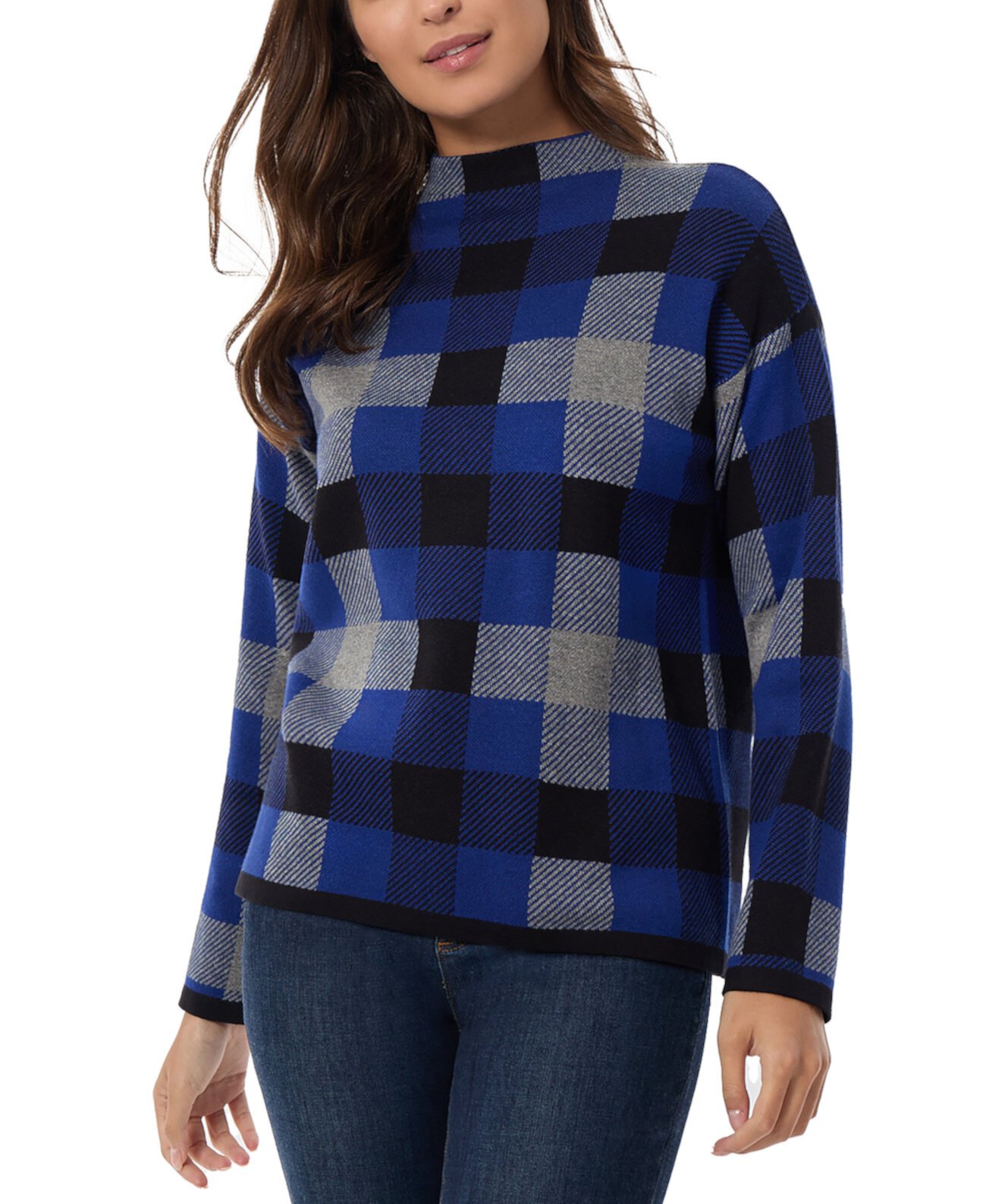 Женский Пуловер Jones New York Petite Plaid Jacquard Mock Neck Jones New York