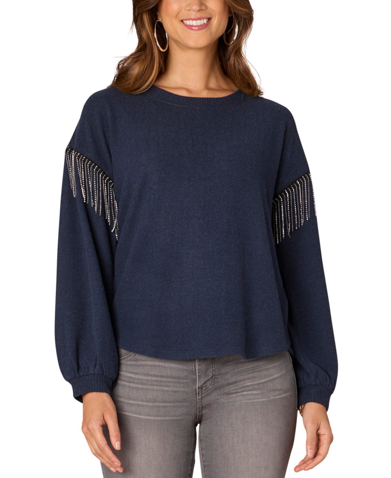 Женская Блузка Democracy Petite Long-Sleeve Fringe Top Democracy