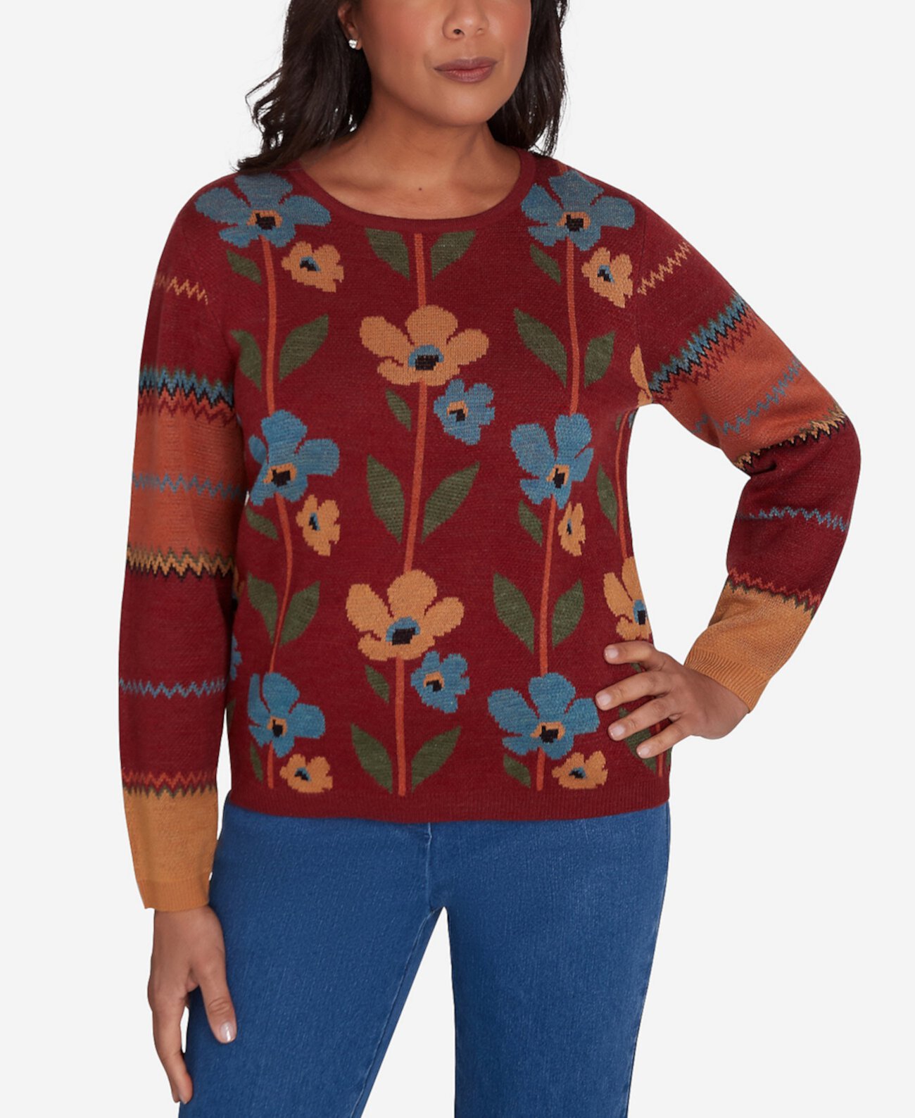 Женский Кардиган Alfred Dunner Petite Harvest Moon Vertical Floral Crew Neck Alfred Dunner