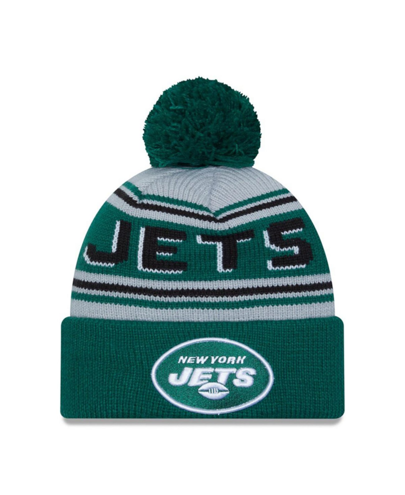 Мужская зелёная вязаная акриловая шапка с помпоном New York Jets New Era