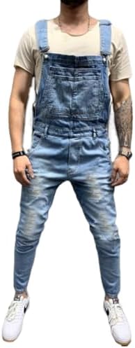 HUNGSON Denim Bib Overalls for Men Slim Fit Jumpsuit with Pockets Fashion Retro HUNGSON