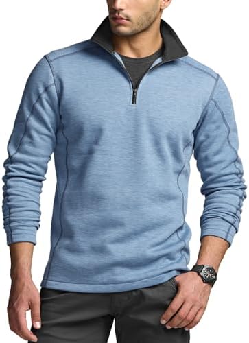 CQR Men's Thermal Fleece Quarter Zip Sweater, Outdoor Lightweight Long Sleeve Pullover, Casual Mock Neck Polo Sweaters Cqr