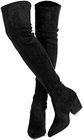 Mtzyoa Thigh High Block Heel Boot Women Pointed Toe Stretch Over The Knee Boots Mtzyoa