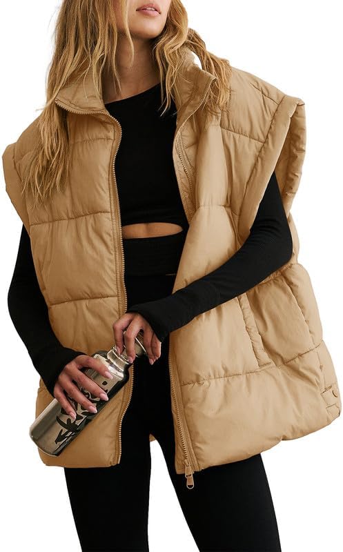 Dokotoo Women's Casual Winter Oversized Puffer Vest Stand Collar Flysleeve Insulated Padded Puffy Jackets Coat with Pockets Dokotoo