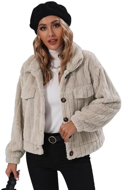 Женская Флисовая Кофта Vipwest Crop Button Down Lapel Bomber Sherpa (S-5XL) Vipwest