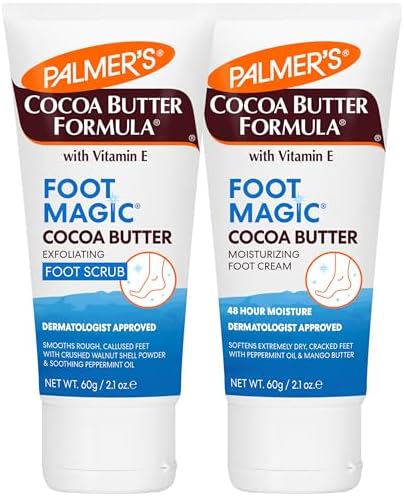 Palmer's Cocoa Butter Formula Foot Magic Bundle, Exfoliating Foot Scrub and Moisturizing Foot Cream for Dry, Cracked Heels (2 x 2.1 oz Tubes) Palmer's