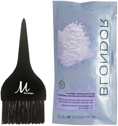 Blondor Multi Blonde Powder Lightener Blondor Bleach Powder 30 grams and M Hair Designs Tint Brush (Bundle) M Hair Designs