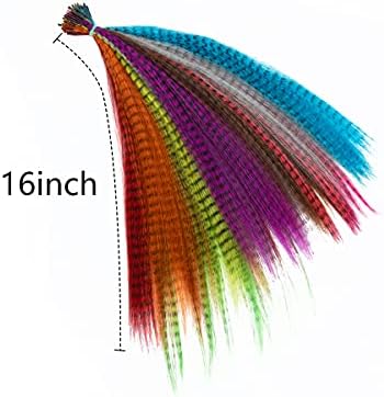 SARLA Syntheic Feather Hair Extensions 100 Pcs Colored Hair Piece for Girl Women 10 Mixed Colors 16 Inch SARLA