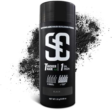 SOVONCARE Hair Fibers for Thinning Hair, Black Hair Building Fibers for Bald Spots Undetectable & Natural, Conceals Hair Loss, Fill In Fine Hair Powder Hair Thicker Instantly for Women & Men 28g Sovoncare