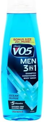 VO5 Alberto Men 3 in 1 Fresh Ocean Surge - 3 in 1 Shampoo Conditioner and Body Wash - With 5 Oils and 5 Vitamins - Energizing Ocean Scent - 15 oz VO5