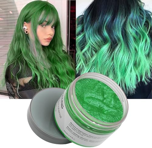 Green Hair Wax, Instantly Coloring Hair Paint Wax, Non-Greasy, Washable, Strong Holding, 7.05 Ounce, for All Day, for Halloween Parties Cosplay Masquerade Brimfulite