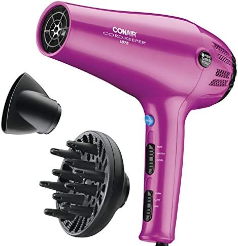 Conair Hair Dryer with Retractable Cord, 1875W Cord-Keeper Blow Dryer,Pink Conair