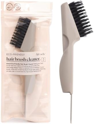 Kitsch Double Sided Hair Brush Cleaner Tool 2-in-1 Comb Cleaner | Eco-Friendly Hair Brush Rake | Double Edge Hair Remover Brush & Hairbrush Cleaner Solution for Hair Brush Maintenance, Gifts for Women Kitsch