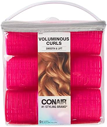 Conair Heatless Curls - Extra Large Hair Rollers - heatless curlers - heatless curls overnight - Velcro Rollers for Hair - Hot Pink - 9 Count w/storage case Conair