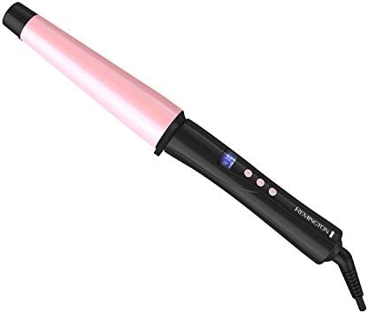 Remington CI9538 Pro 1"-1.5" Pearl Ceramic Conical Curling Wand, Digital Controls + 10 Heat Settings, Black/Pink Remington