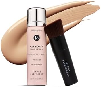 MagicMinerals AirBrush Foundation by Jerome Alexander – 2pc Set with Airbrush Foundation and Kabuki Brush - Spray Makeup with Anti-aging Ingredients for Smooth Radiant Skin - Bright Light Jerome Alexander