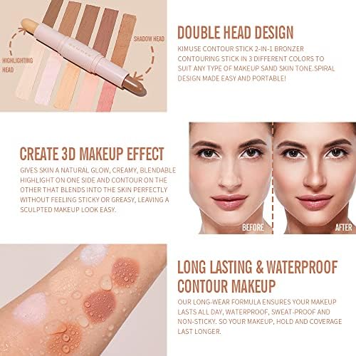 KIMUSE 2 Color Dual Cream , Highlight & Contour Bronzer Stick, Long Lasting & Waterproof Contour Sticks Kit for Light Skin Face Makeup Kimuse