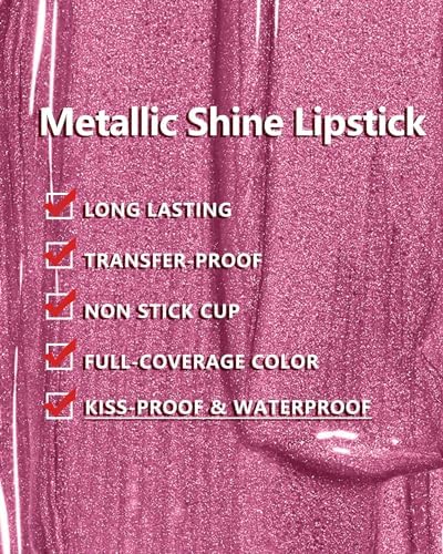 MAKI YIKA 3Pc Metallic Lipstick Long Lasting Pink Brown Nude Glitter Lipsticks High Shine Lipstick No Smudge No Transfer Liquid Lip Gloss (Pink/Nude/Brown) MAKI YIKA