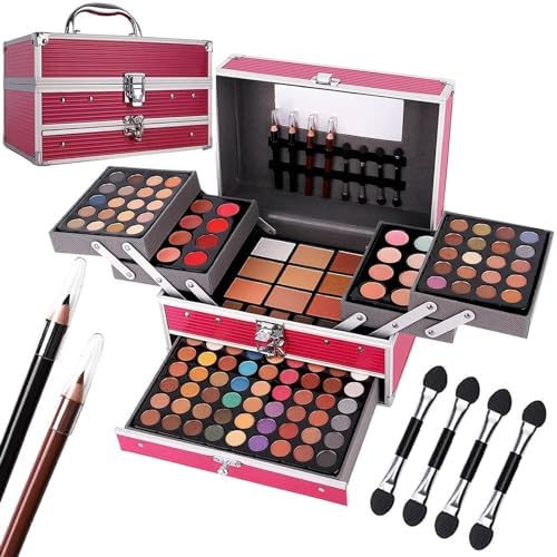 132 Color All In One Makeup Kit,Professional Makeup Case,Makeup Set for Teen Girls,Makeup Palette,Multicolor Eyeshadow Kit (006N1-Pink) Miss Rose