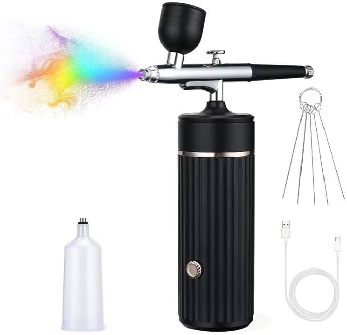 Airbrush Kit Rechargeable Cordless Airbrush Compressor, 20-27PCI for Art Painting, Auto Handheld Airbrush Gun with 0.3mm Nozzle and Cleaning Brush Set for Nail Art, Cake Decor, Makeup, Model Painting Mildhug