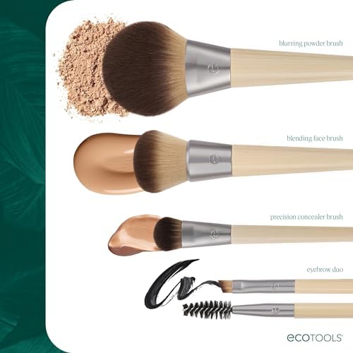 EcoTools Eyebrow Brush Duo, Tame, Sculpt & Fill in Brows, Multipurpose For Eyebrow Gel, Powder, & Cream, Dual-Ended Spoolie & Angled Brow Brush, Eco Friendly, Cruelty-Free, & Vegan, 1 Count EcoTools