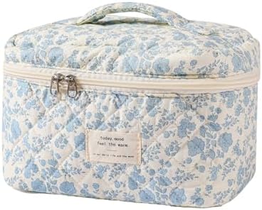 Косметичка uekeboag Large Travel Quilted Makeup Bag для женщин, Цветная Хлопковая Косметичка, Аксессуар для туалета с цветочным узором Uekeboag